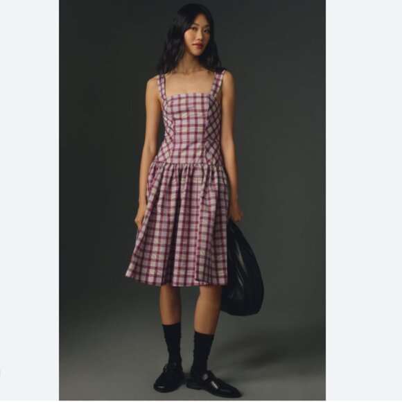 Brand New by Anthropologie Maeve Square-Neck Drop-Waist Midi Dress - Picture 1 of 11